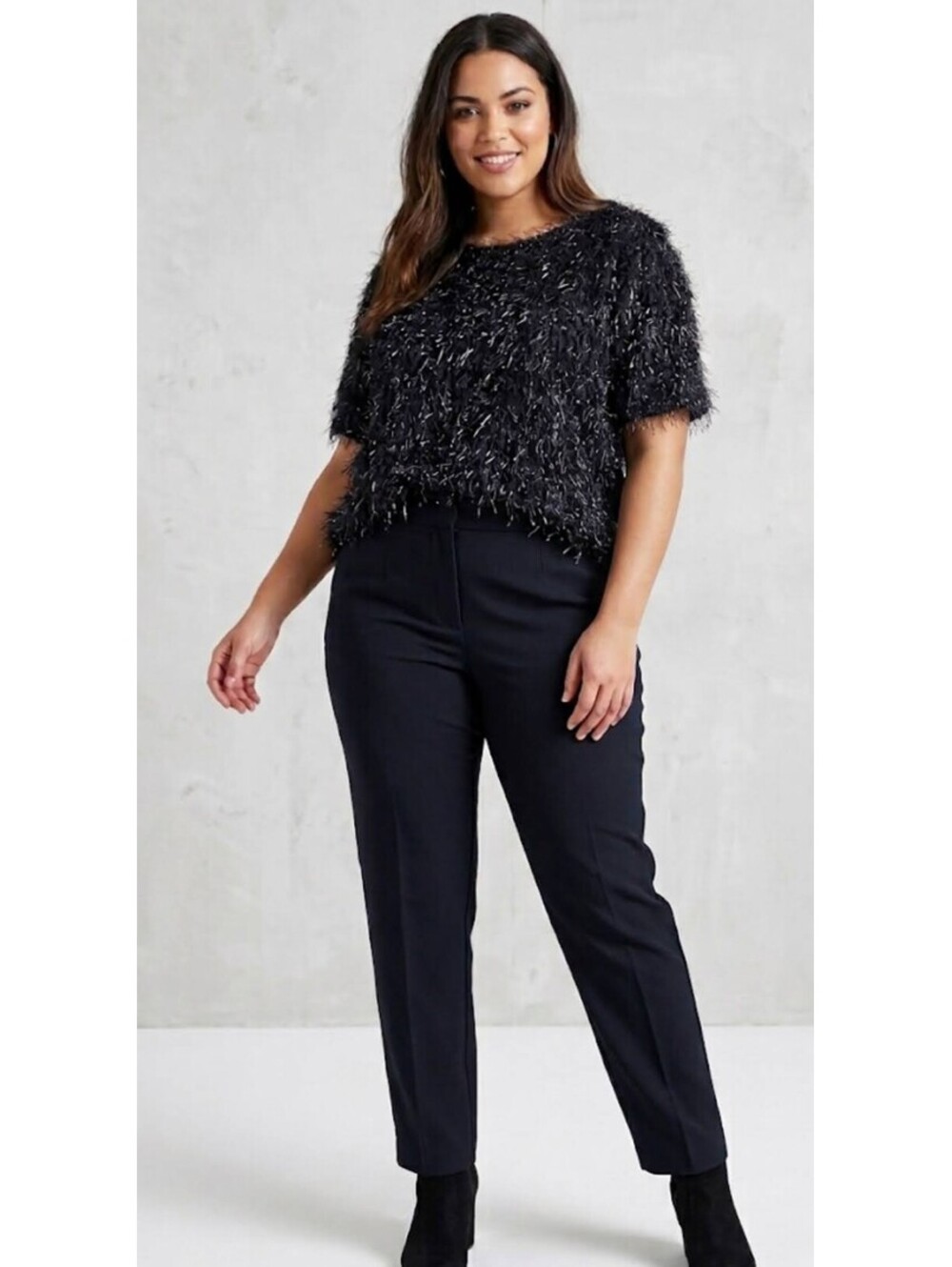 Simply Be Women's Black Shaggy Tinsel S/S Top, Size 16 (US)/20 (UK) NWT